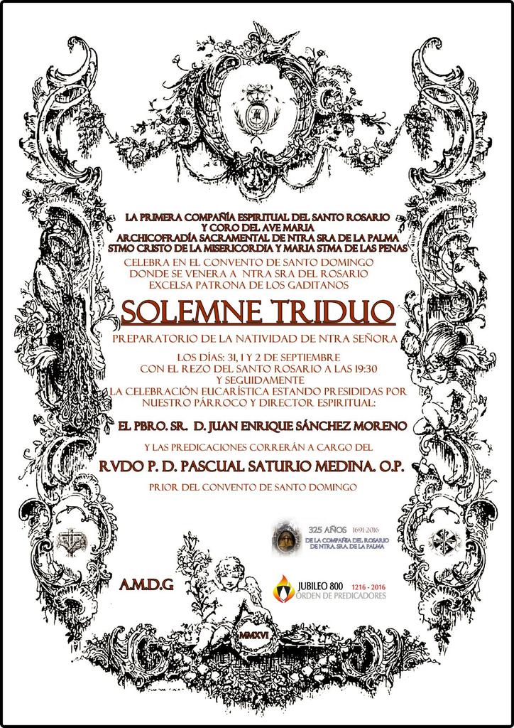 LaPalmaCadiz's tweet photo. TRIDUOS Y TRASLADOS EXTRAORDINARIOS - PALMA CORONADA | 325 ANIVERSARIO PRIMERA COMPAÑÍA ESPIRITUAL DEL SANTO ROSARIO https://t.co/bG5HFEAd7j