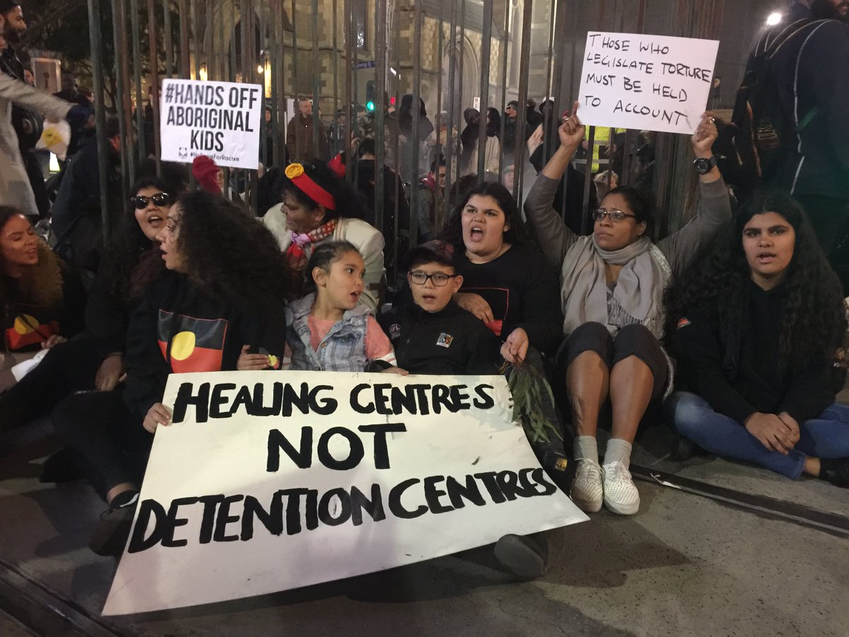 JacintaHin's tweet photo. Now. Melbourne protest against abuse aboriginal children in juvenile detention. #HandsOffAboriginalKids #DonDale https://t.co/c5SU0l1IJw