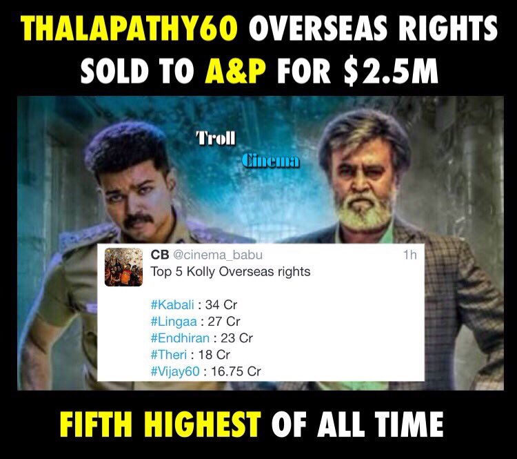 FC_Keerthy's tweet photo. #Vijay60 overseas rights bagged by A&amp;P groups for $2.5M
2nd best for #Vijay after #Theri and 5th highest of all time https://t.co/0gTwmls276