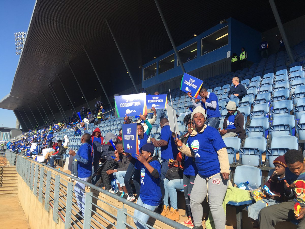 dailyxpress_'s tweet photo. Crowd arriving at Dobsonville Stadium for #DAFinalRally https://t.co/cdZ4VFg9Ga