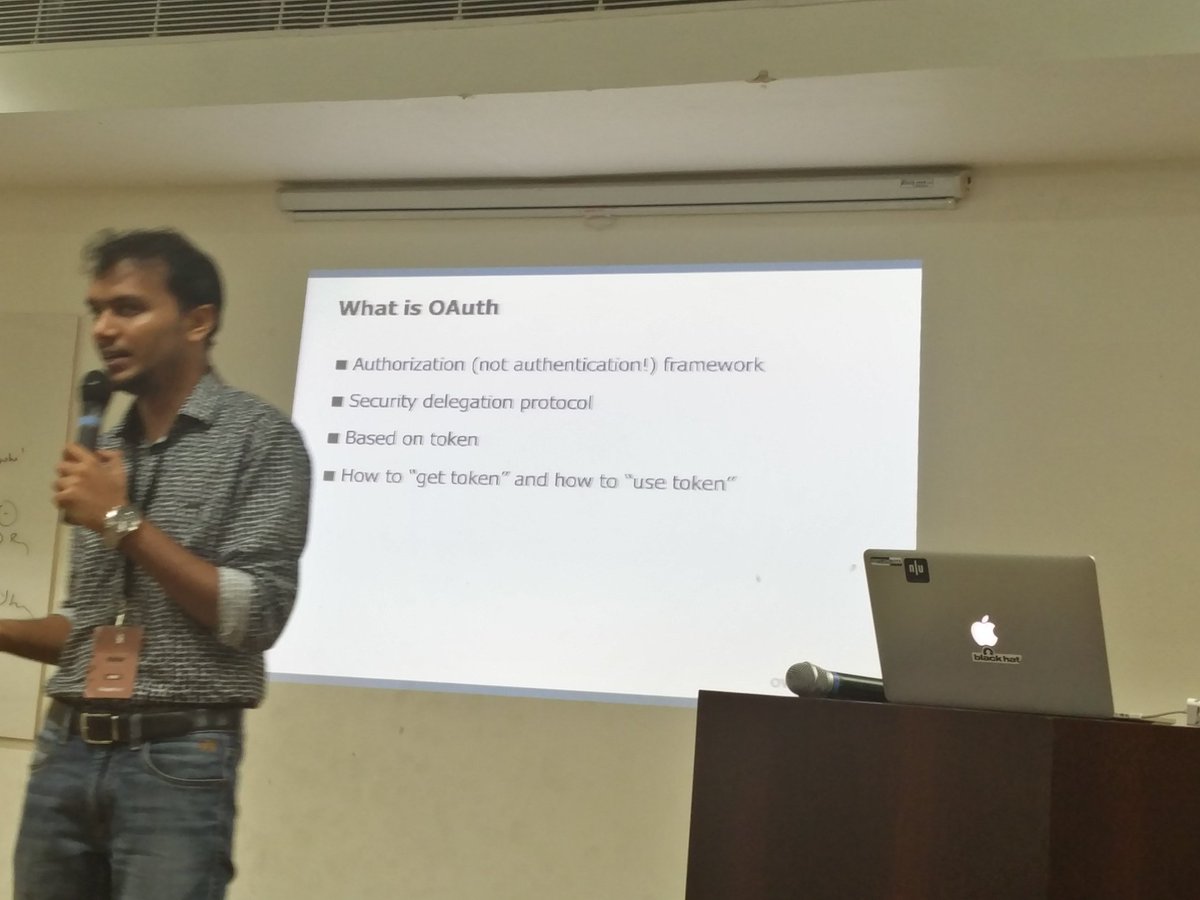 OWASPdelhi's tweet photo. .@VaibhavGupta_1 giving a talk on #OAUTH security at the #NullDelhi #OWASPDelhi monthly meetup #ThoughtWorks https://t.co/08ELxw50fa
