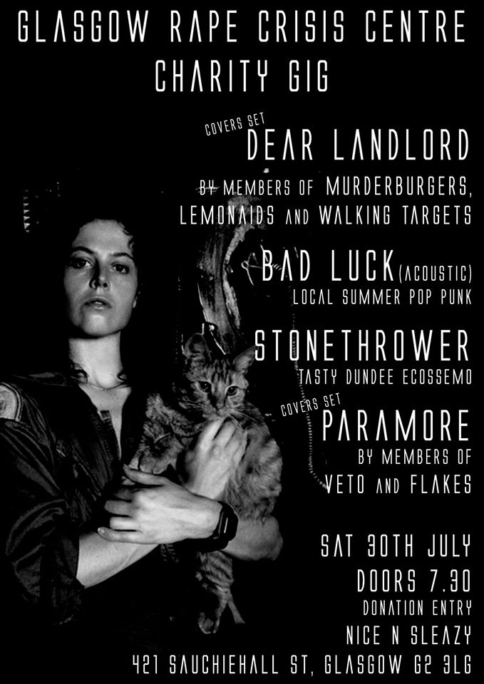 nice_n_sleazy's tweet photo. Tonight: 
Glasgow Rape Crisis Fundraiser
Dear Landlord (cover set), BAD LUCK, Stonethrower + Paramore (covers set) https://t.co/4qgUVZlTrR