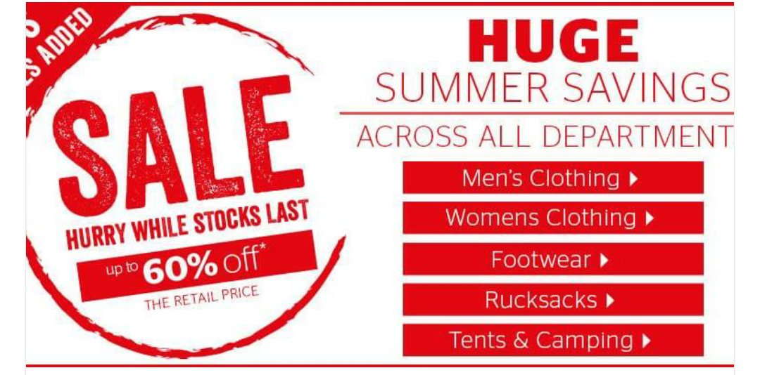 The GO Outdoors Summer Sale is NOW ON

Online &amp; In Store, grab a bargain while stocks last

gooutdoors.co.uk/sale/shoptype/1