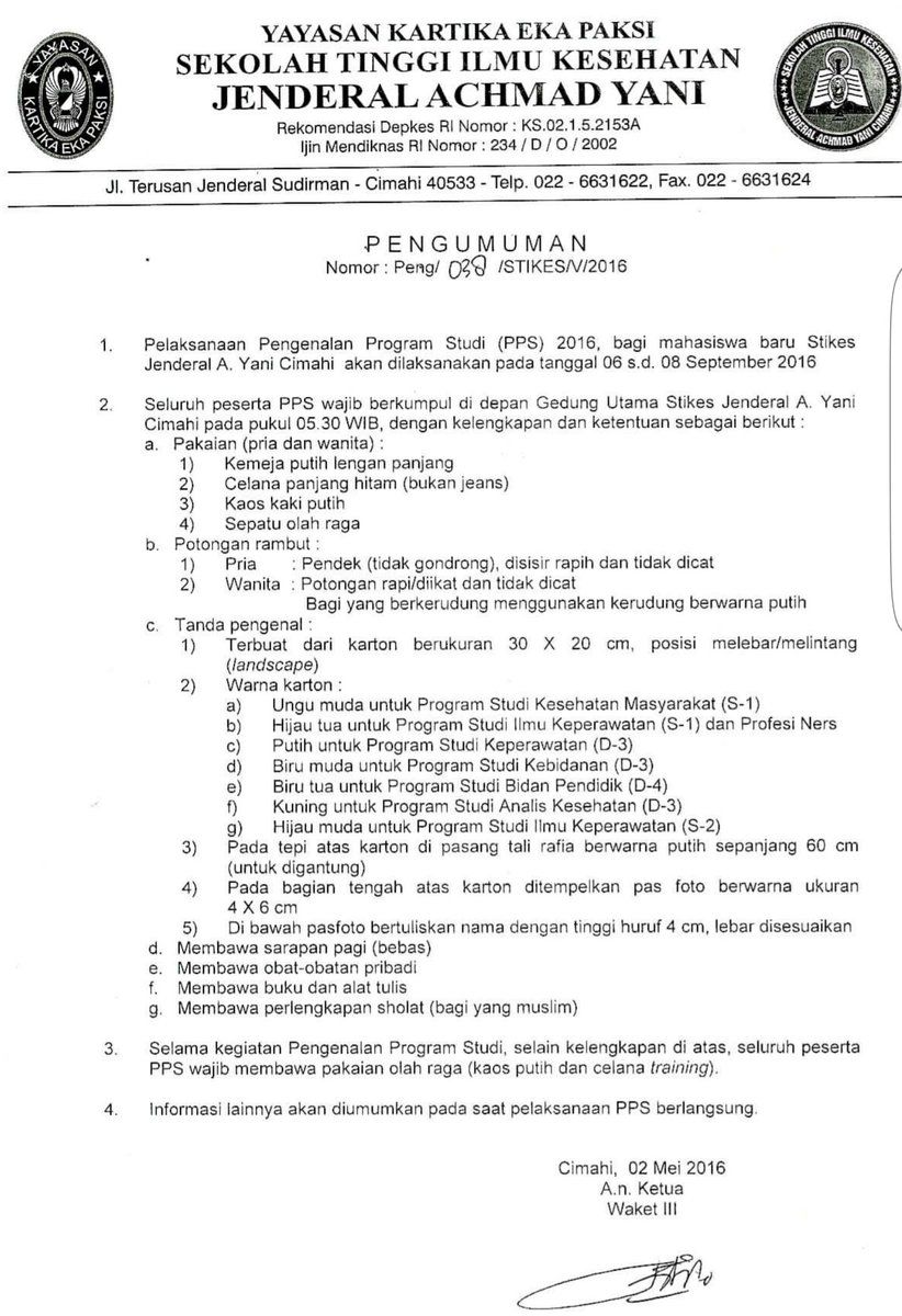 Pengumuman PPS dan matrikulasi untuk Mahasiswa Baru 2016/2017