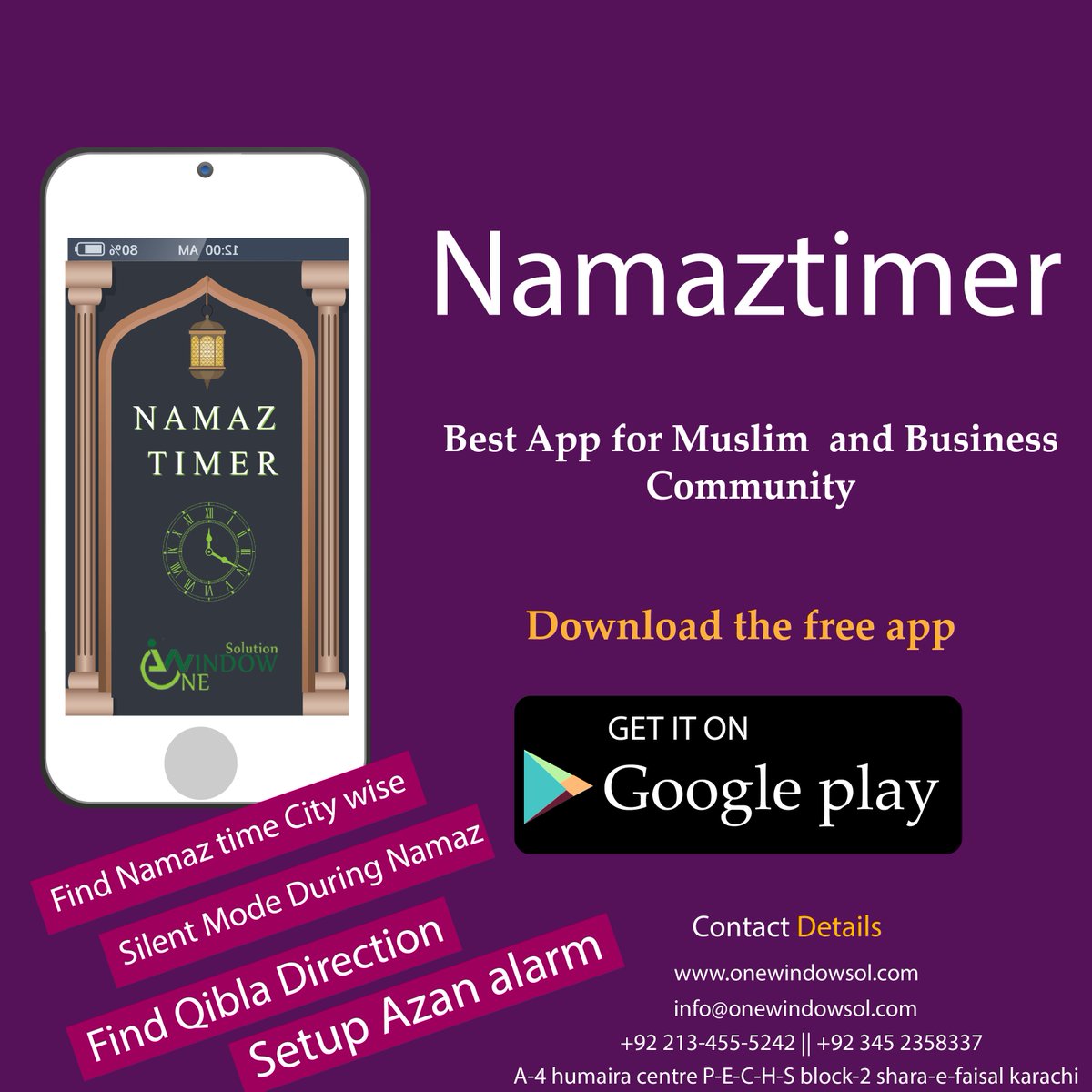 OneWindowSol's tweet image. #Namaztimer App Available on Google Play