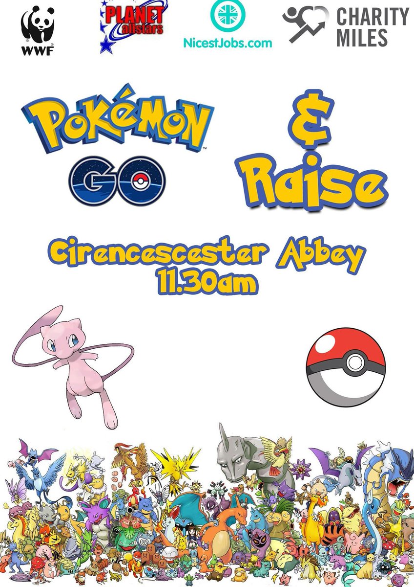 lopwert's tweet photo. It's #PokemonGo&amp;Raise day. Meet at the abbey in Cirencester at 11.30am - download @CharityMiles to raise for @wwf_uk https://t.co/PVN5GpCuF6