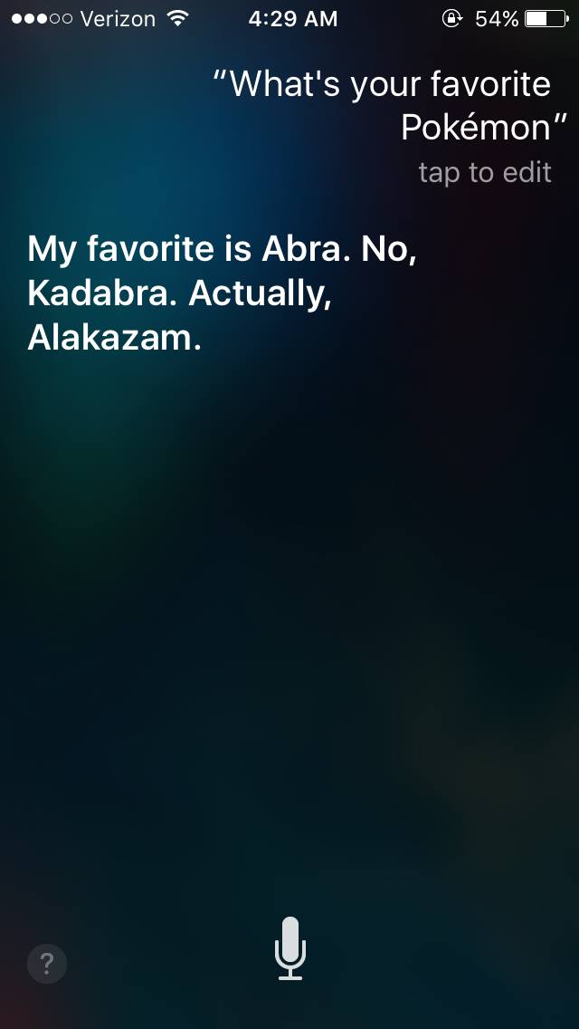 PokemonGoNews's tweet photo. It seems Siri enjoys playing #PokemonGO too! Go ahead and ask Siri what their favorite Pokémon is. https://t.co/cJ1KF6A3sW