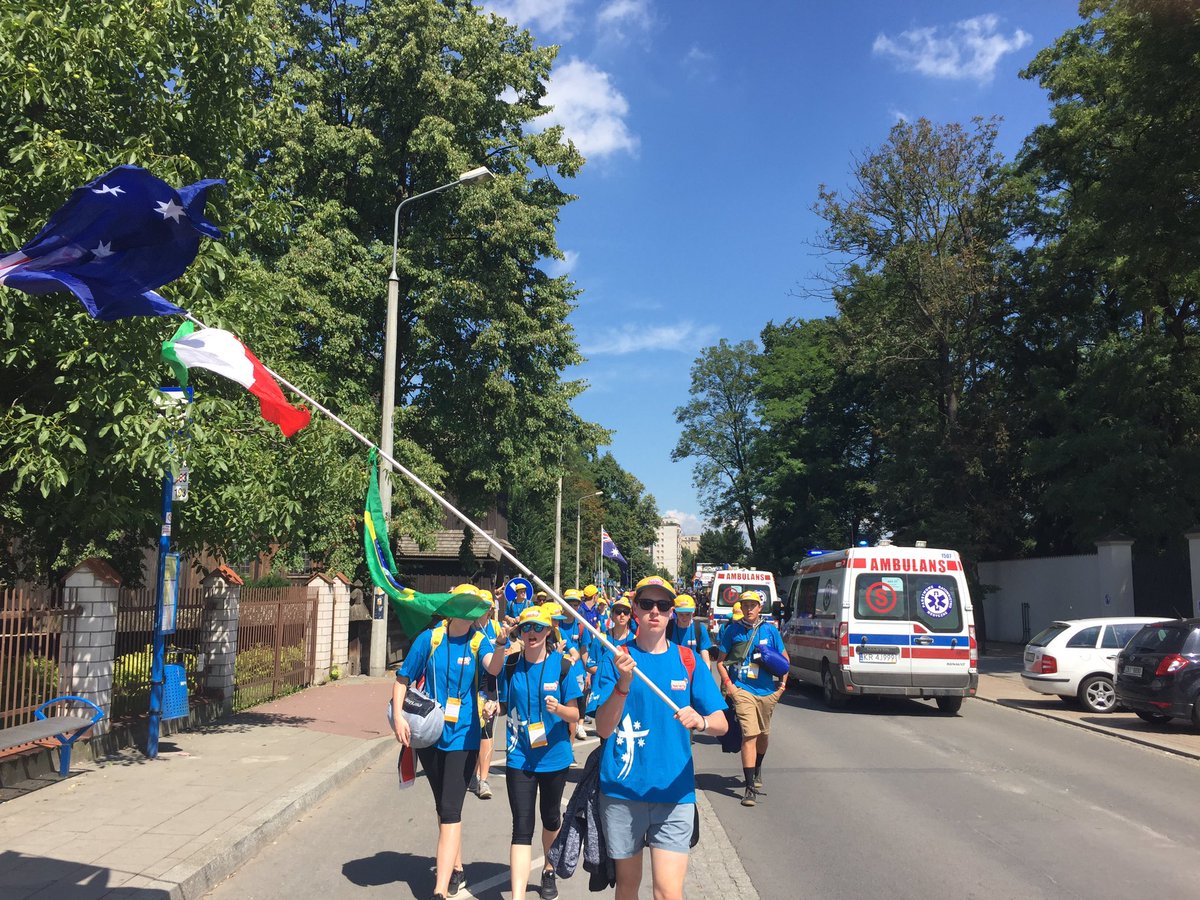 WYD_B17's tweet photo. Our #Pilgrimage walk to the #Vigil for @wyd_en #Krakow2016 @AnthonyFisherOP @SydCathSchools @Xt3dotcom @Pontifex https://t.co/rhWY3nx2DE