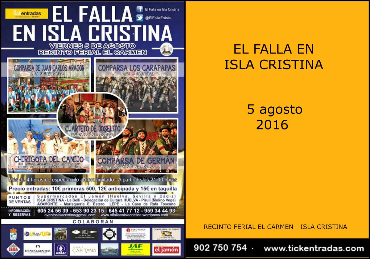 tickentradas's tweet photo. Este viernes llega el mejor #Carnaval de #Cádiz a #IslaCristina! @ElFallaEnIsla Entradas en https://t.co/Gy0h2PCepV https://t.co/9vvOD2z5wX