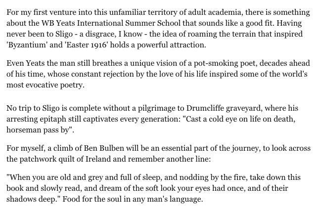 YeatsSchool's tweet photo. Welcome to Sligo, John Daly of @Independent_ie (Yeats only smoked "haschich" once).  https://t.co/wWkgSf2fHi https://t.co/SibmUE2zsY