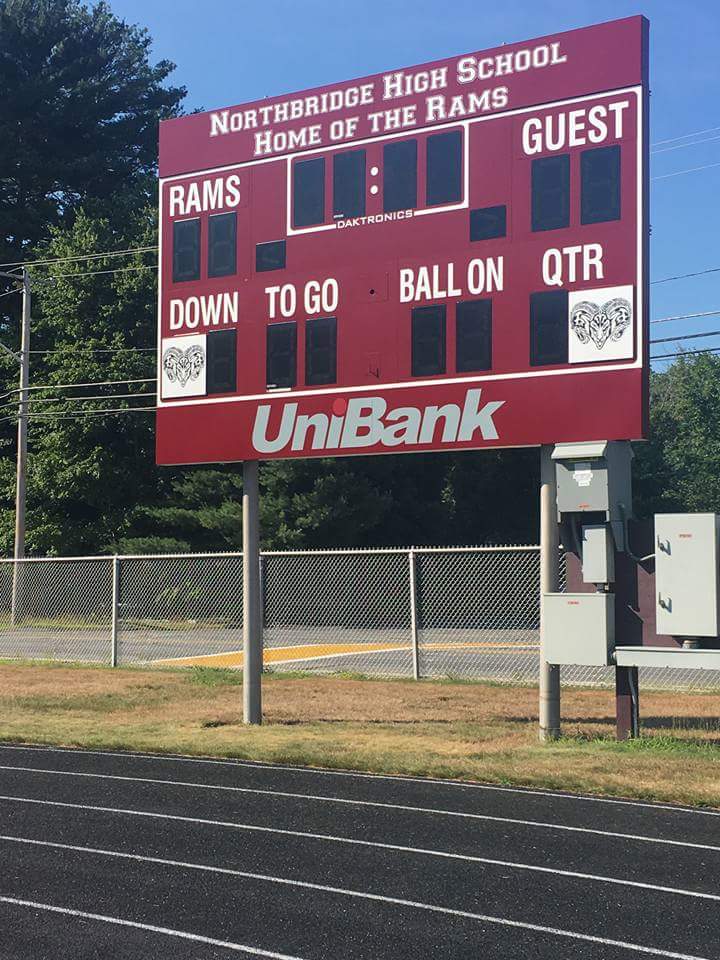 Since_1896's tweet photo. New scoreboard installed! Thanks @UniBankMA and Boosters for your support! #FridayNightLights https://t.co/PLCCfUUm10