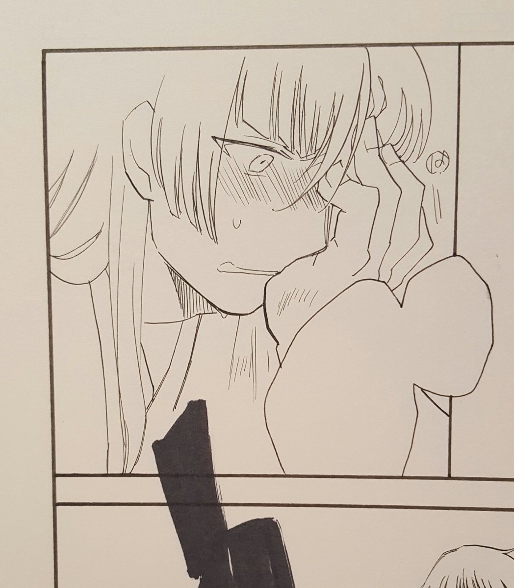 割りといいかんじに描けたコマ なお髪の毛はすべてベタでつぶれる模様
下書きを忘れてくる失態で日曜はお休みになりそう 次月曜です 小出しですまんせん 