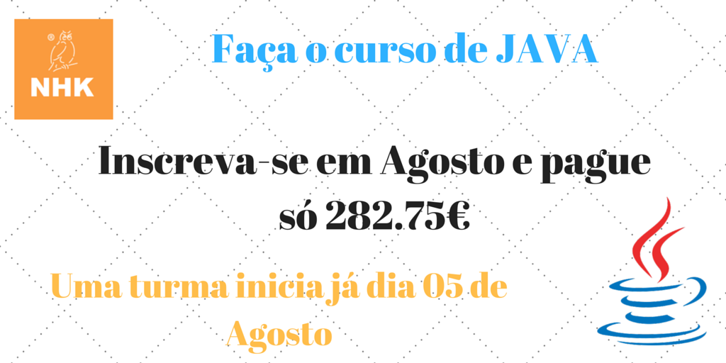 formacaonhk's tweet photo. Aproveite este curso em campanha! Só em Agosto... é de aproveitar! #java #descontodeverão #sónanhk https://t.co/nr8ULEwOvP