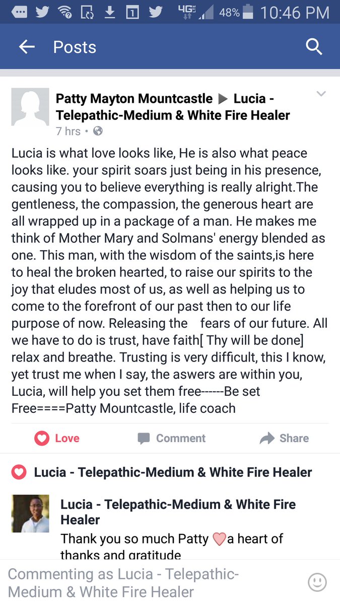 thelightoflucia's tweet photo. Beautiful review of my healing service #healing #spiritual #energyhealing #wfh #telepath #medium #testimomial #love https://t.co/fhM0l7x3s9