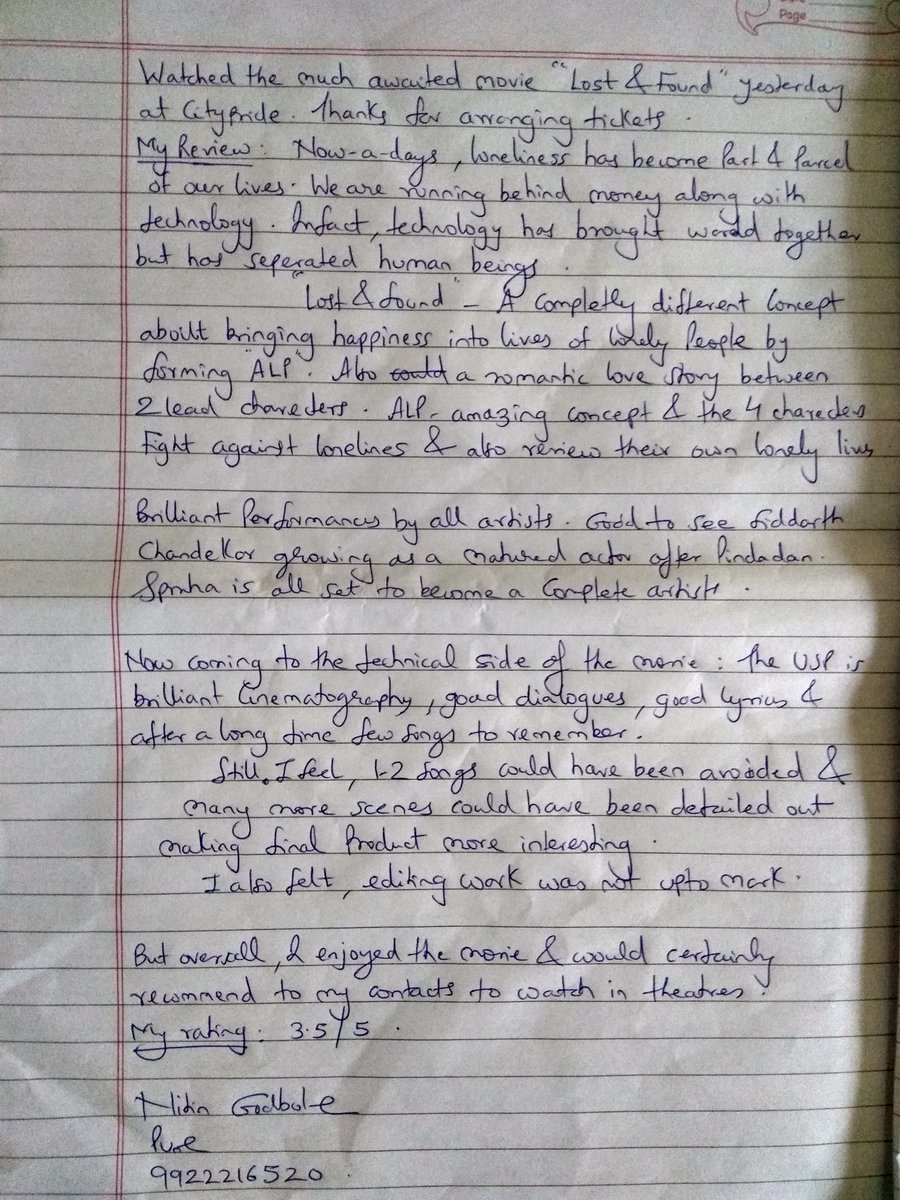nitingodbole's tweet photo. My review about the movie.
@spruhashirish @LostAndFoundFlm @ruturaajD @sidchandekar https://t.co/HMXE4koKG2