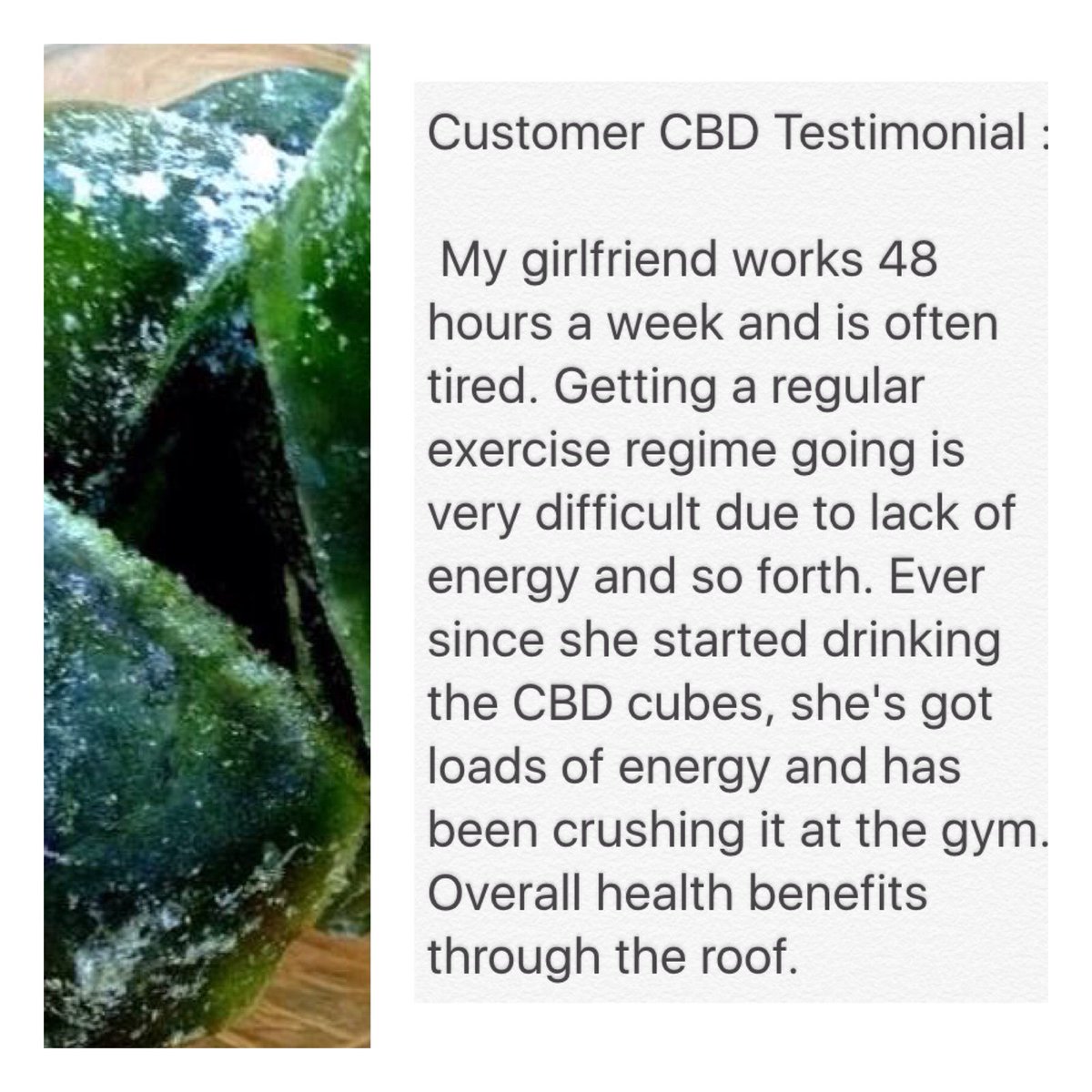 DublinHempCo's tweet photo. Customer #CBD #Testimonial:
"Overall #health benefits through the roof " #CBDCubes @DublinHempCo ππΏπͺ #energy #fit... https://t.co/HaEtFsGJTT