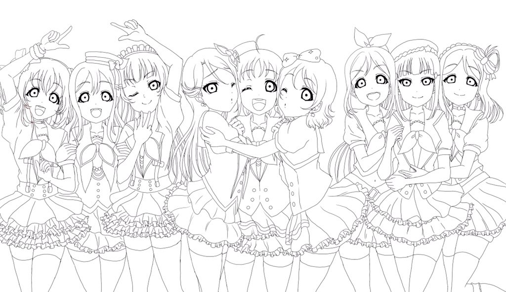 早貴 V Twitter ラブライブサンシャイン放送開始記念絵 ちまちま描いてた線画ほぼ完成 色分け作業に取り掛かろー