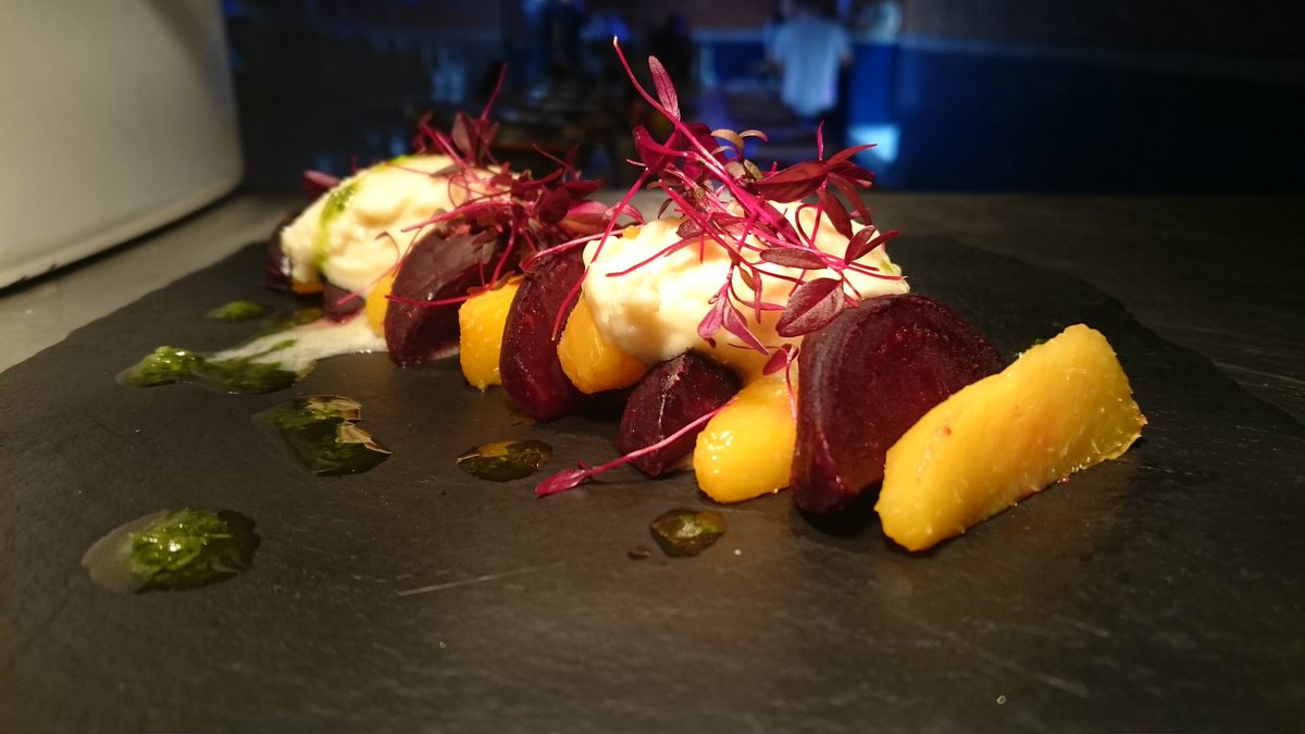 Blai_Chef's tweet photo. New menú started! Beetroot &amp; peach with "Espadán de Cabra" cream!! #popbrixton https://t.co/dgIqZjL42r