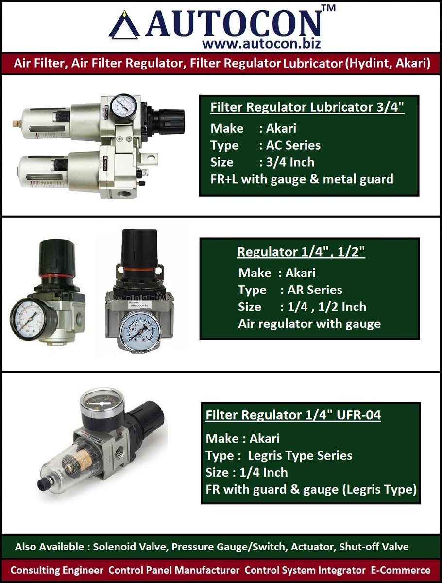 Autocon_Inst's tweet image. Buy Akari make Filter Regulators / FRL at : autocon.biz/index.php?rout…
#autocon #india #filterregulator #ecommerce