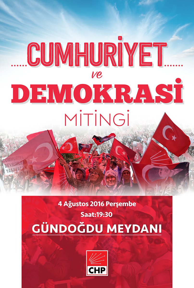 4 Ağustos Perşembe günü tüm halkımızla İzmir Gündoğdu Meydanı'nda buluşuyoruz! #CumhuriyetVeDemokrasiMitingi