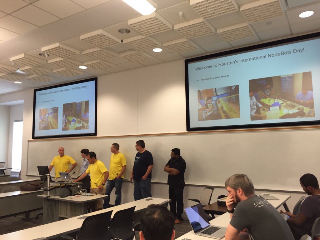 JosephSouthern's tweet photo. Kicking off @nodebotsday. #nodejs #houston #chaione https://t.co/CX0hDRcaGo