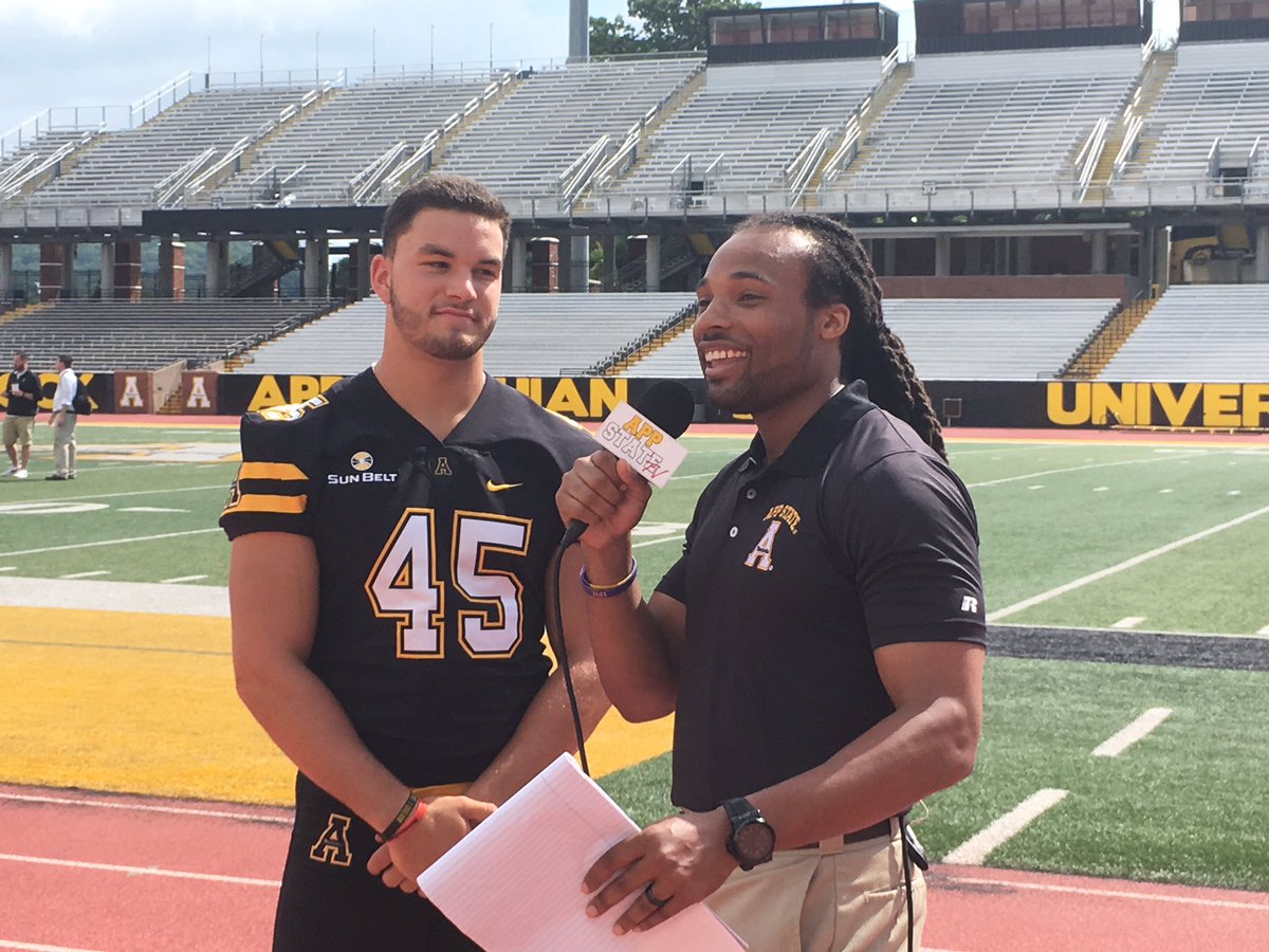 appstatesports's tweet photo. Lots of 📸, 📽, and 😀 at today's @AppState_FB Media Day. 

First practice later today! https://t.co/RlAmzd78gP