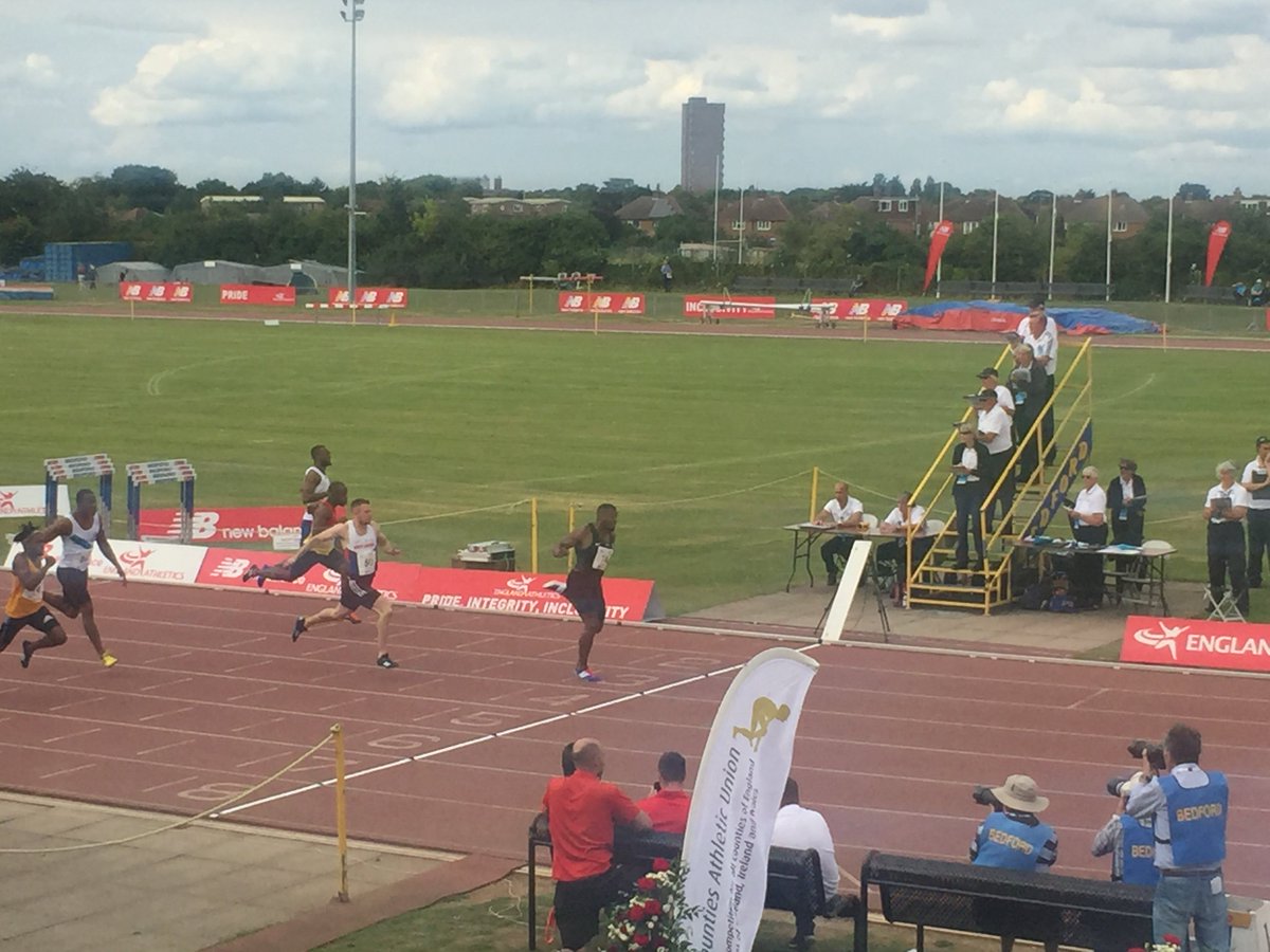 EnglandAthletic's tweet photo. Amazing scenes as Joel Fearon produces an absolutely storming gold medal winning performance in 9.96!!! #EAChamps https://t.co/S1Tls2t7j8