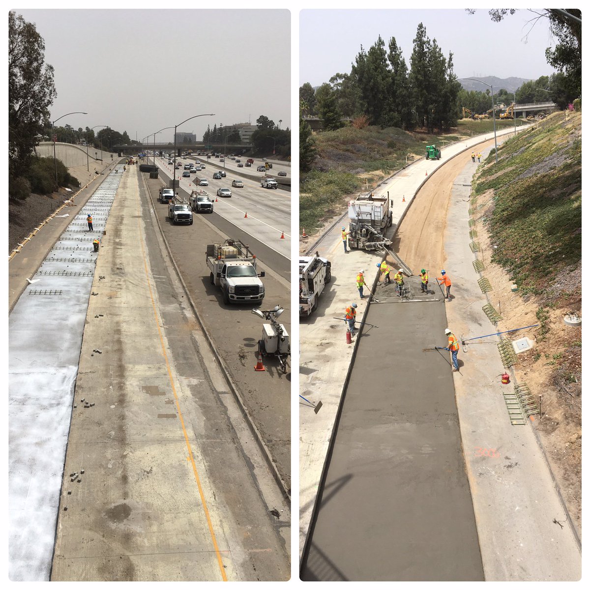 CaltransDist7's tweet image. Overhead view of westbound I-210 #RoseJam work in #Pasadena