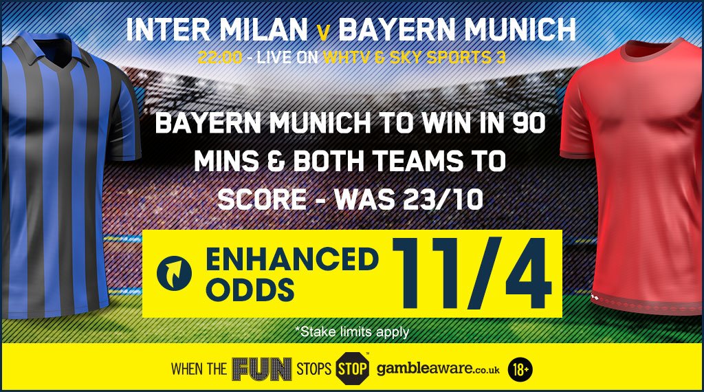 WilliamHill's tweet photo. Both teams come into Saturday's match off a loss, can Bayern take the win in 90min? See our enhanced offer #WHOffers https://t.co/ARIo6nwo6t