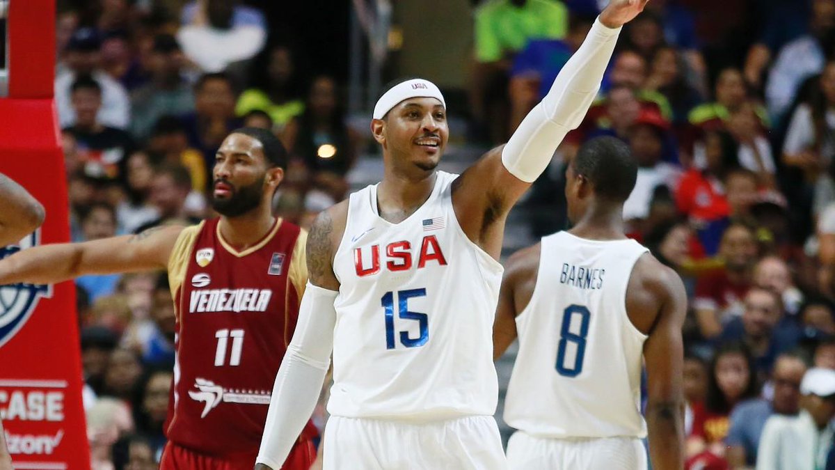 NBAcom's tweet photo. .@carmeloanthony chasing historic numbers to become Team USA's GOAT

STORY: https://t.co/0tUr9P624t https://t.co/yFNFHugY1y
