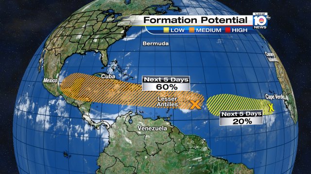 Tropical Update from @TrentAricTV We are watching 2 tropical waves today. Your forecast at 5, 6 and 11pm https://t.co/3gmEPiVhHn