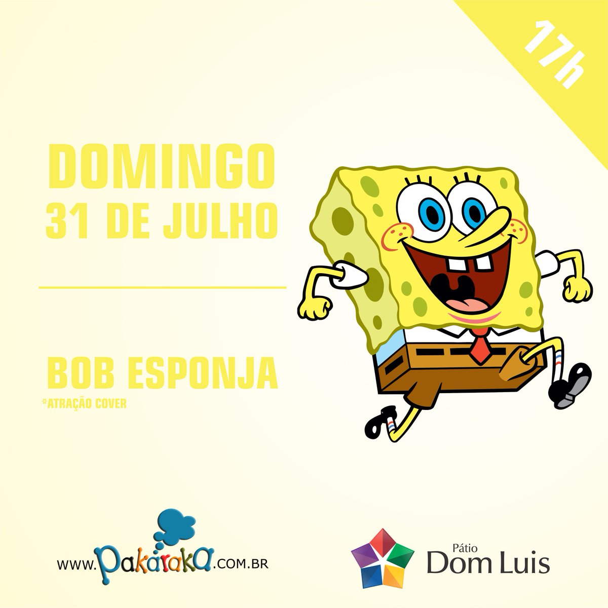patiodomluis's tweet photo. Amanhã tem Bob Esponja no parquinho infantil Pakaraka do Pátio Dom Luis, traga toda a criançada! https://t.co/zgDezaNMYX