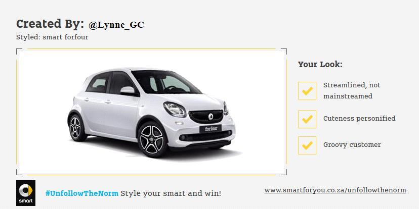 Lynne_GC's tweet photo. Woohoo! I just entered to win a funky smart car for a year! Enter here: https://t.co/ifgeU3VjqI #UnfollowTheNorm https://t.co/fcxywuvTTd