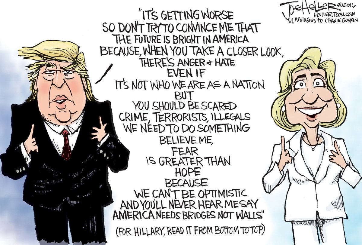 HuffPost's tweet photo. This political cartoon captures all you need to know about Clinton and Trump https://t.co/nkfnQSMsx6 https://t.co/D17al3qrxq