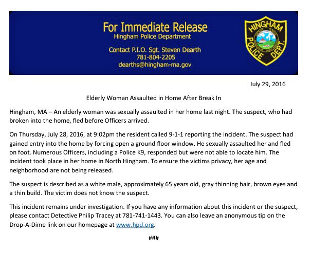 HinghamPolice's tweet image. Recognize him? Composite of suspect who broke into elderly woman's home and sexually assaulted her. PLEASE share.