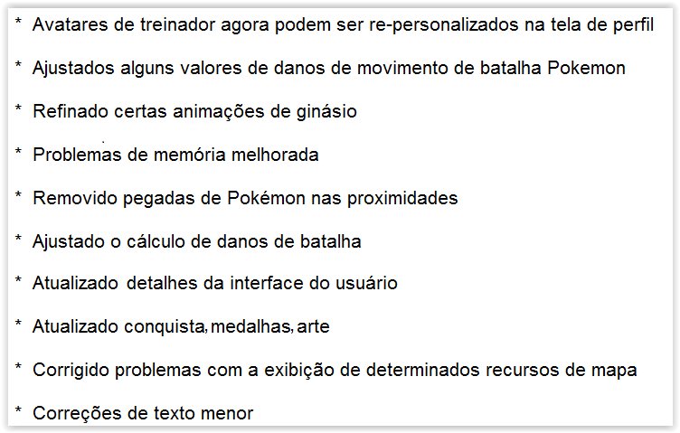 Pokemon_Go_Bras's tweet photo. Algumas das correções e melhorias da atualização de Pokémon Go.

#PokemonGoNoBrasil #WeWantPokemonGOForBrazil https://t.co/S0CNQT8LeN