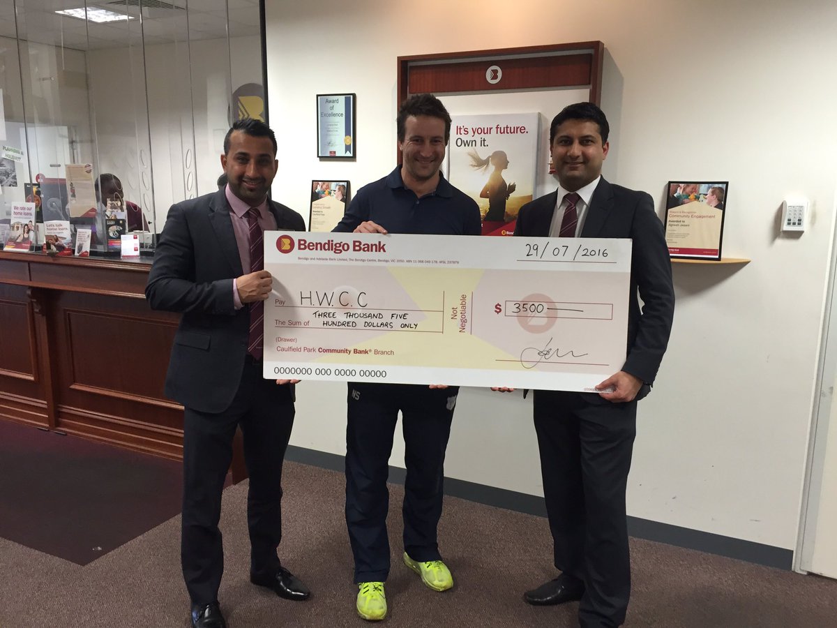<a href="/HighettWestCC/">Highett West CC</a> are very appreciative of the ongoing support of <a href="/bendigobank/">Bendigo Bank</a> Caulfield Park Branch. #bluewhiteandwest
