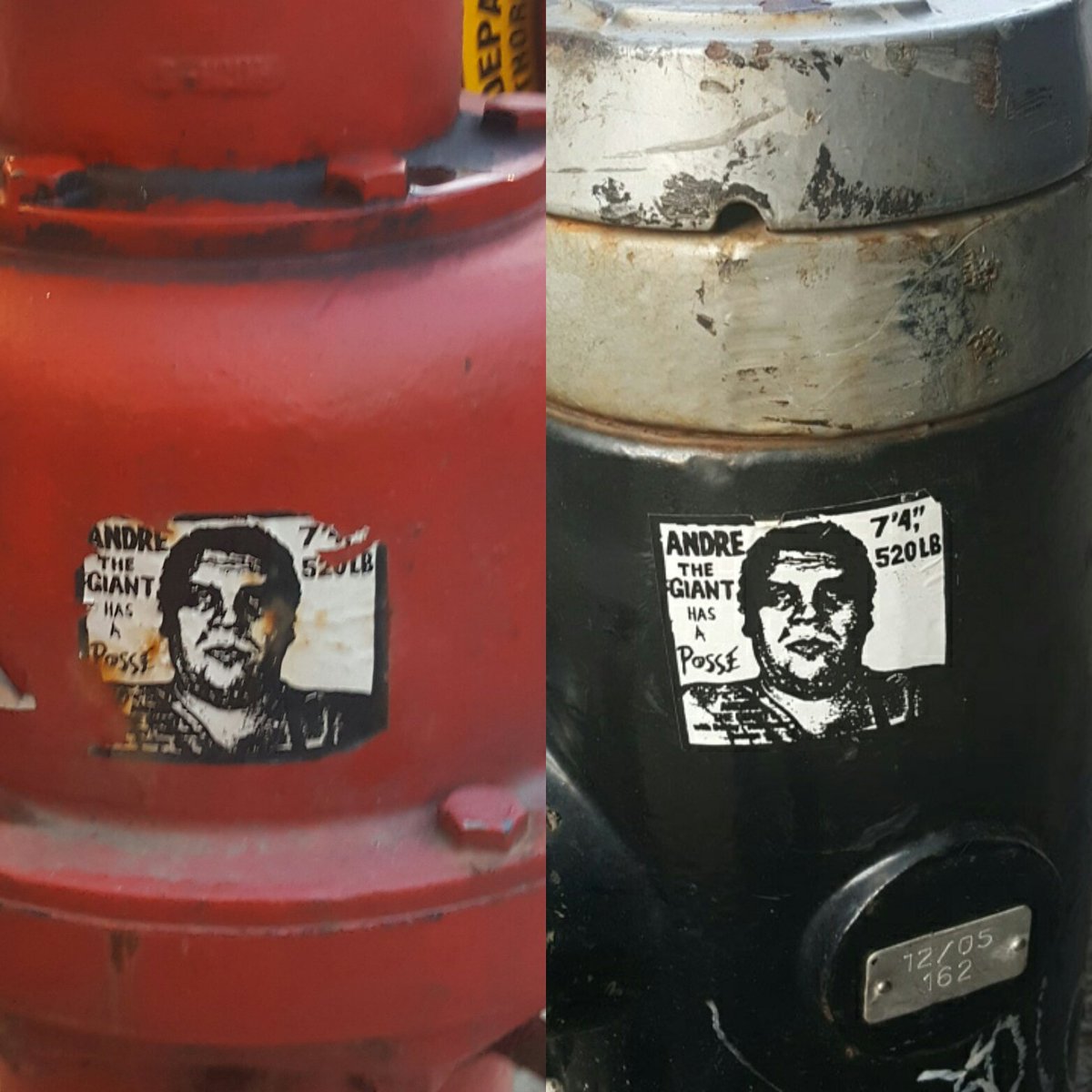 Fire hydrants in Chicago (left) and New York City (right). What's up with Andre The Giant on fire hydrants?