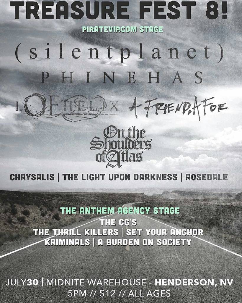 #TreasureFest8 tonight at #midnitewarehouse! <a href="/piratevip/">Pirate Entertainment</a> presents: @silentplanetband | <a href="/phinehasband/">PHINEHAS</a> | <a href="/iofhelix/">I, of Helix</a> | @…