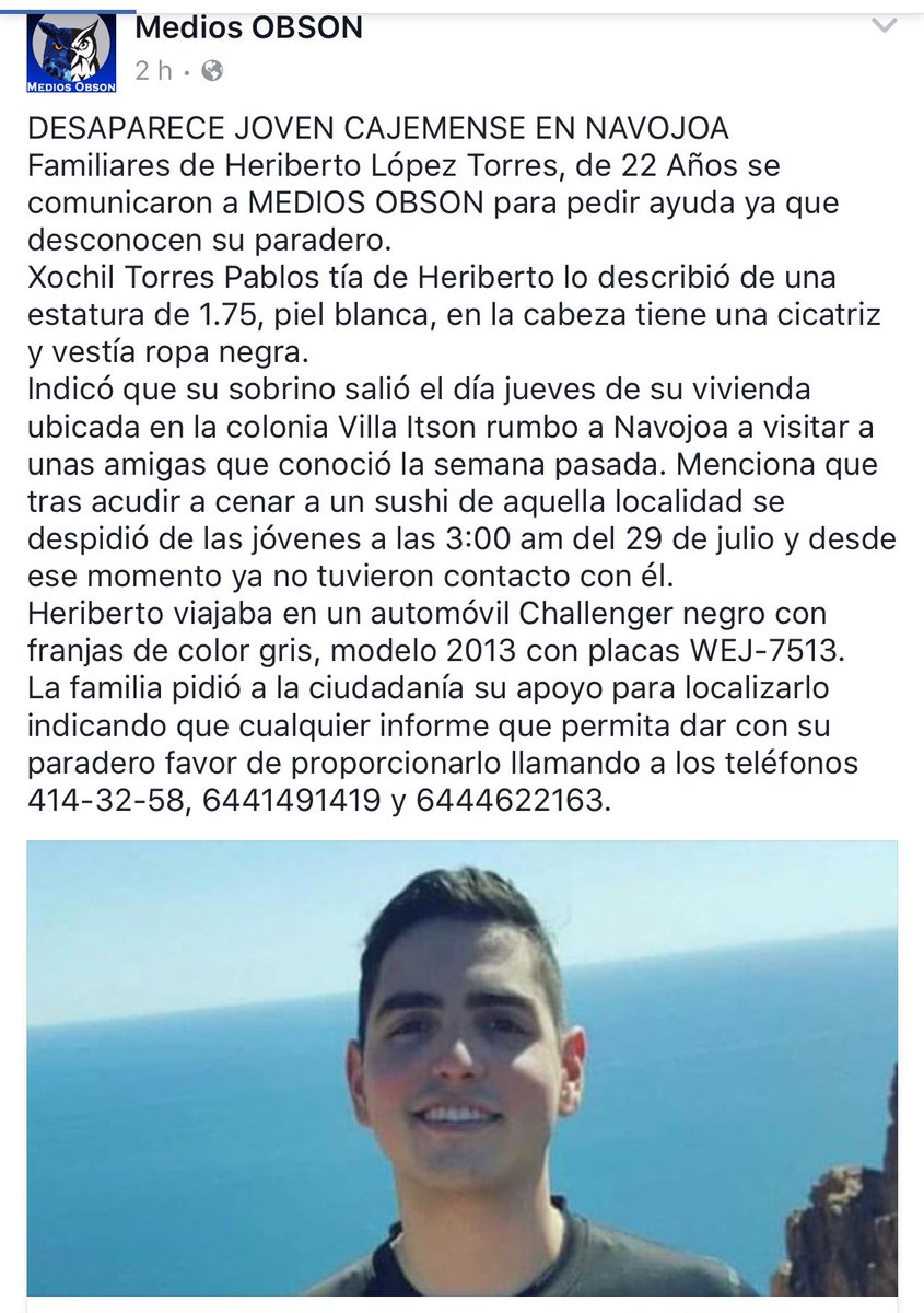 SegUnaFormaVida's tweet photo. RT AYUDA para localizar Heriberto de Jesús López Torres, última vez fue visto Navojoa,Sonora @pgje_sonora https://t.co/PwvFlL6SWc