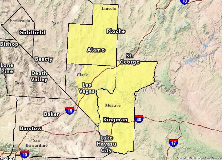 ClarkCountyNV's tweet photo. Flash flood watch in effect through tonight #Vegas https://t.co/V1EFENZ1Ll