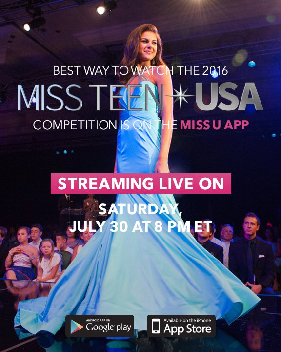 Just a reminder about the 2016 Miss Teen USA Competition - Saturday, July 30th at 8pm ET//5pm PT