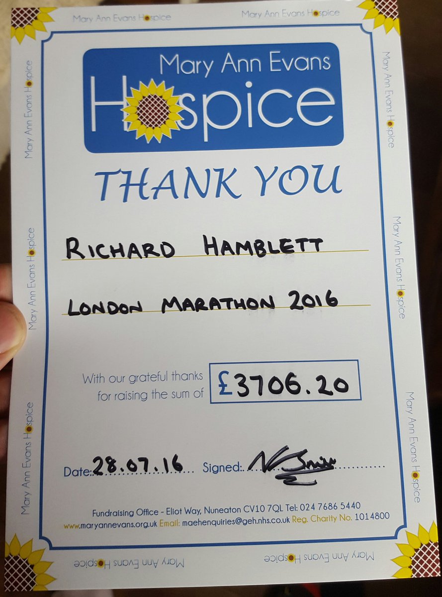 RuntheSunflower's tweet photo. Thanks to all of you who helped to contribute towards this fantastic total for @maehospice ! https://t.co/QSKQtrzPM1