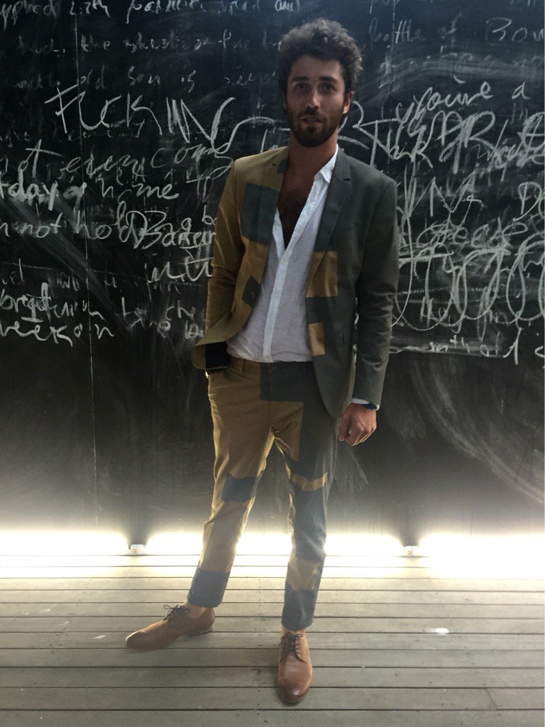 GuyTrebay's tweet photo. Inspired by Brutalist architecture designer Maximilian Eicke spray-painted a Zara suit @watermillcenter #1LookADay https://t.co/Gv3hdmagQW