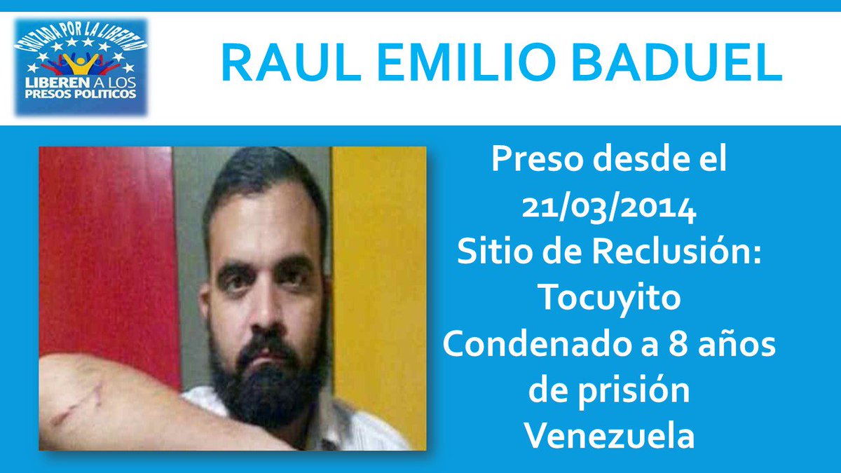 CPorLaLibertad's tweet photo. #RaulBaduel uno de los mas de #100PP que lleva #862Dias detenido,el 05/03/15 fue condenado a #8Años de prisión
#Sos https://t.co/BOl8Nzrobf