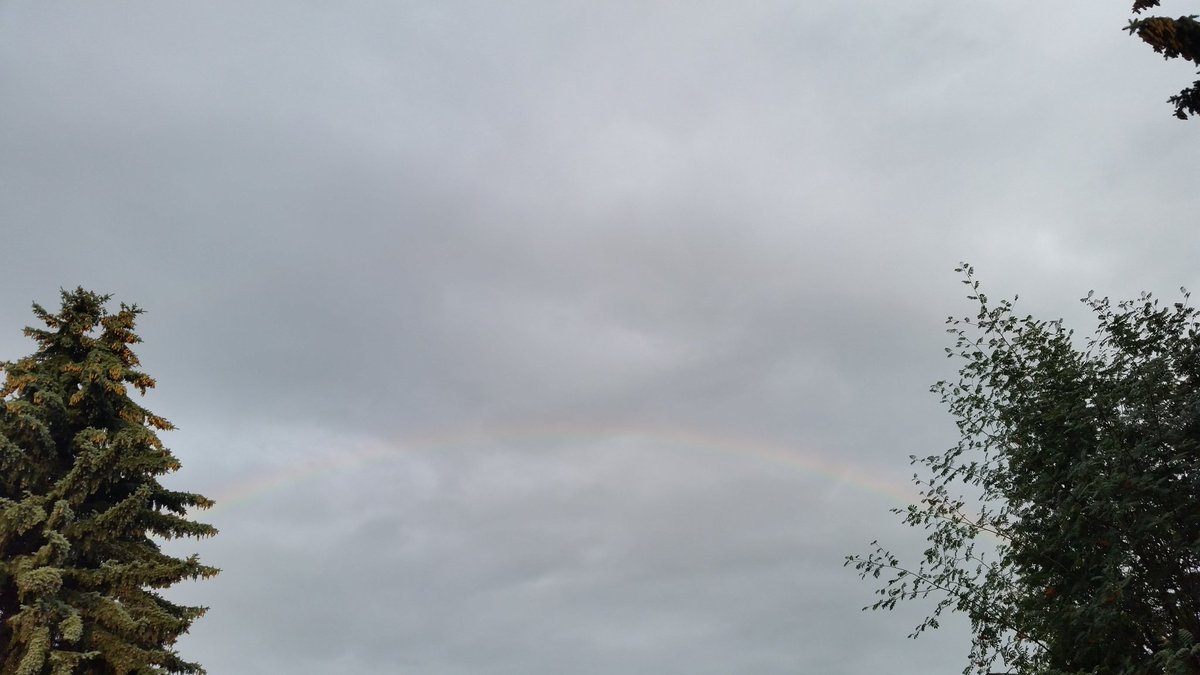 rljessen's tweet photo. Rainbow over the house, wonderful way to end today's severe thunderstorm warning #31DaysofYEG #yegwx https://t.co/o6yhWX5F16