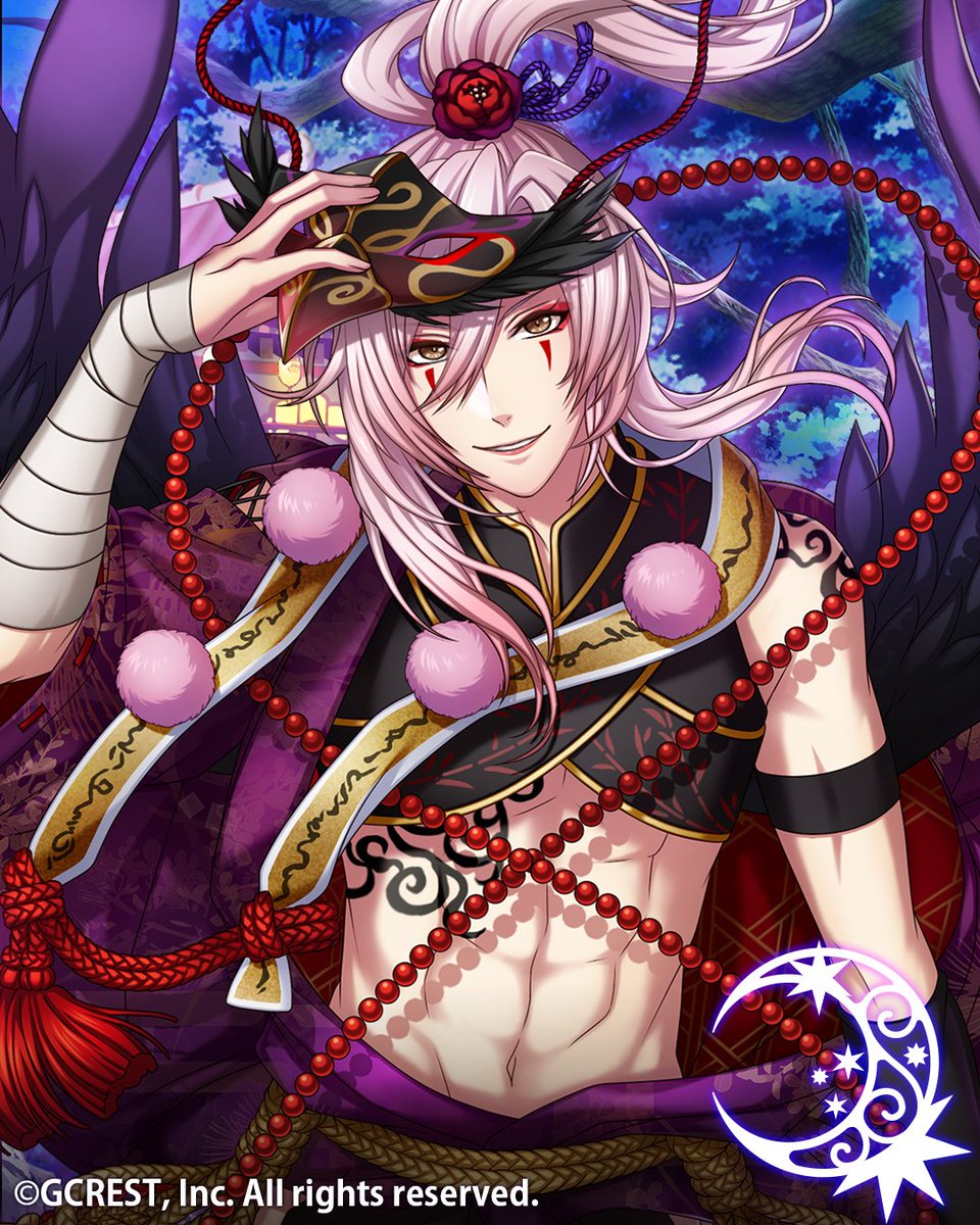 yume100prince's tweet photo. 【王子紹介】物の怪夜行奇譚 白葉(CV:森久保祥太郎)。美しいものを好み、普段は女言葉を使う頼れるオネエ王子様。今回、こよみの国の習わしである『物の怪神楽』に来賓として参加することになり、『鴉天狗』の仮装をしている。 #夢100 https://t.co/iQlNjU40xn