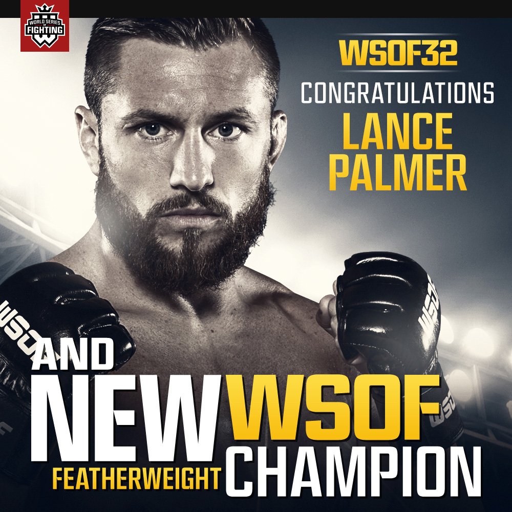 PFLMMA's tweet photo. #AndNew! Congratulations to @LancePalmer for reclaiming the Featherweight Championship at #WSOF32! https://t.co/jNf7RaNDwk