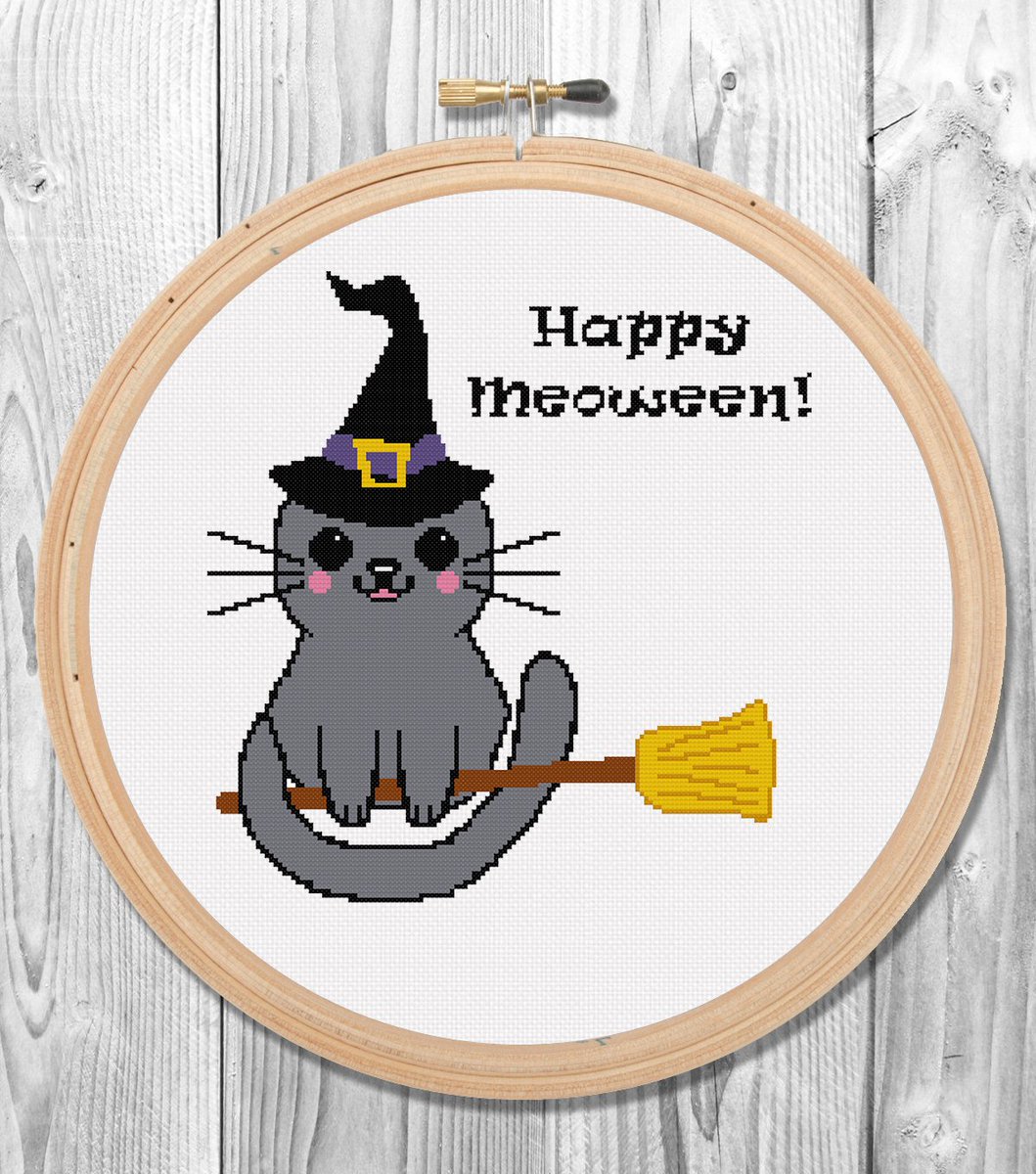 New! tinyurl.com/happymeowing  
#crossstitch #crossstitching #crossstitcher #HappyMeoween #Halloweencrossstitch #cat