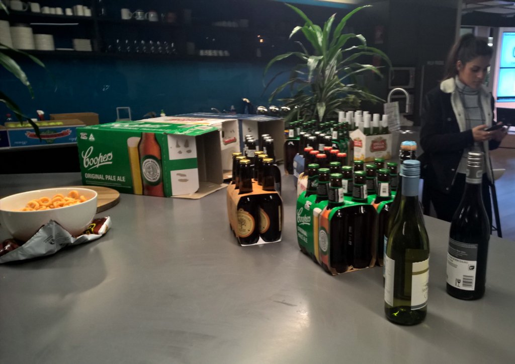 frankarr's tweet photo. Laying out celebration drinks @GovHackVIC @govhackmelb #mapspace #gurrowa #govhack https://t.co/AkMH961xqe